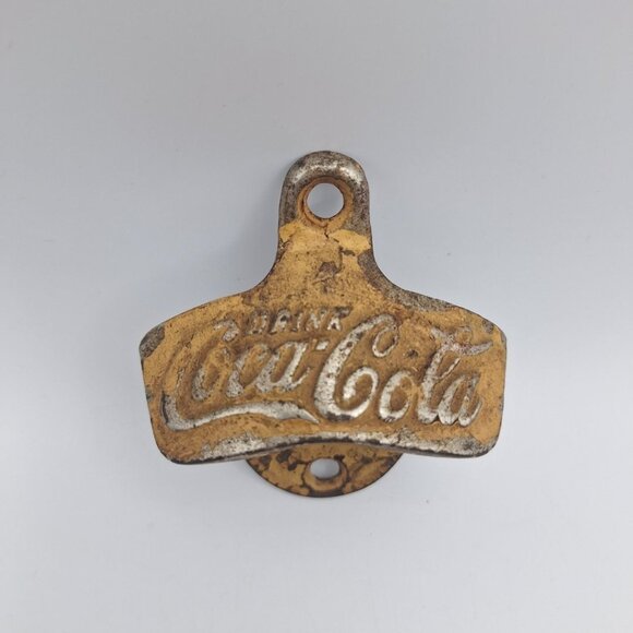 Coca Cola Bottle Opener Metal Vintage Painted Yellow 3 Inch Cast Iron Starr X - Picture 1 of 12